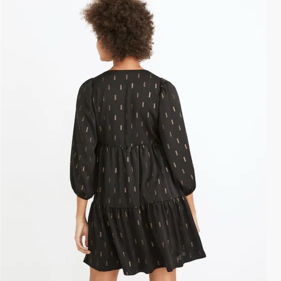 Madewell Metallic Jacquard Faux-Tiered Mini Party Dress Black and Gold Size XS - Picture 2 of 10